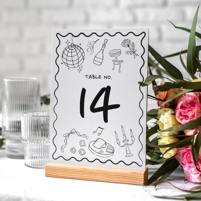 Hand Drawn Whimsical Handwritten Quirky Wedding Table Number (Creator Uploaded)