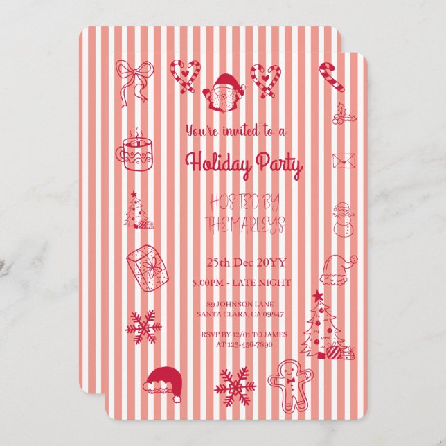 Hand drawn whimsical holiday party invitation (Front/Back)