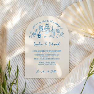 Hand-drawn whimsical line art wedding style invitation