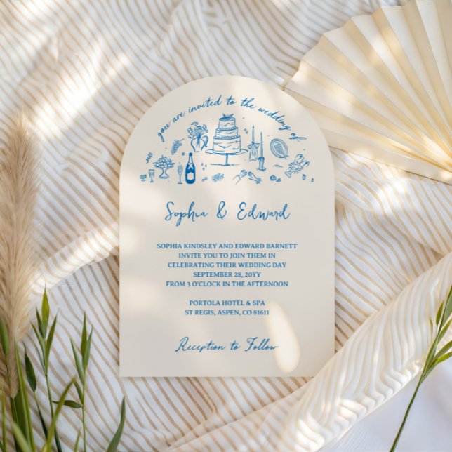 Hand-drawn whimsical line art wedding style invitation (Creator Uploaded)