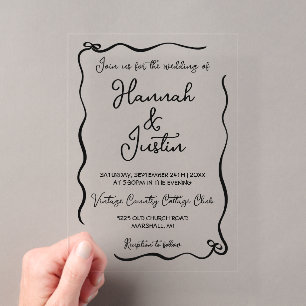Hand drawn whimsical modern trendy wedding acrylic invitations
