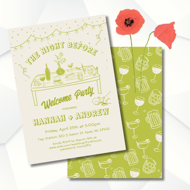 Hand drawn whimsical night before welcome party invitation (Creator Uploaded)
