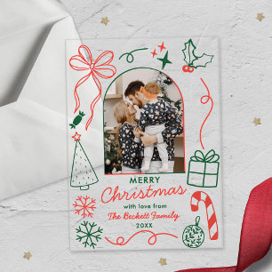 Hand Drawn Whimsical Photo Arch Christmas Card Acrylic Invitations