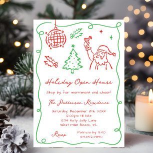 Hand Drawn Whimsical Quirky Christmas Open House Invitation