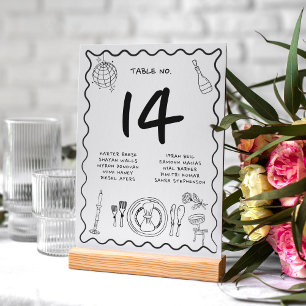 Hand Drawn Whimsical Quirky Handwritten Wedding Table Number