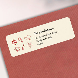 Hand Drawn Whimsical Red Doodle Christmas Return Address Label