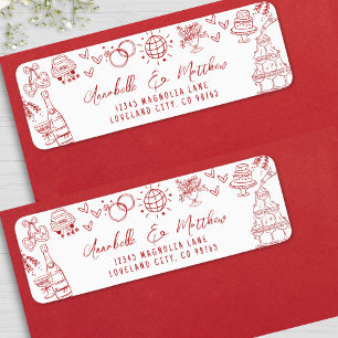 Hand Drawn Whimsical Red Wedding Return Address Label