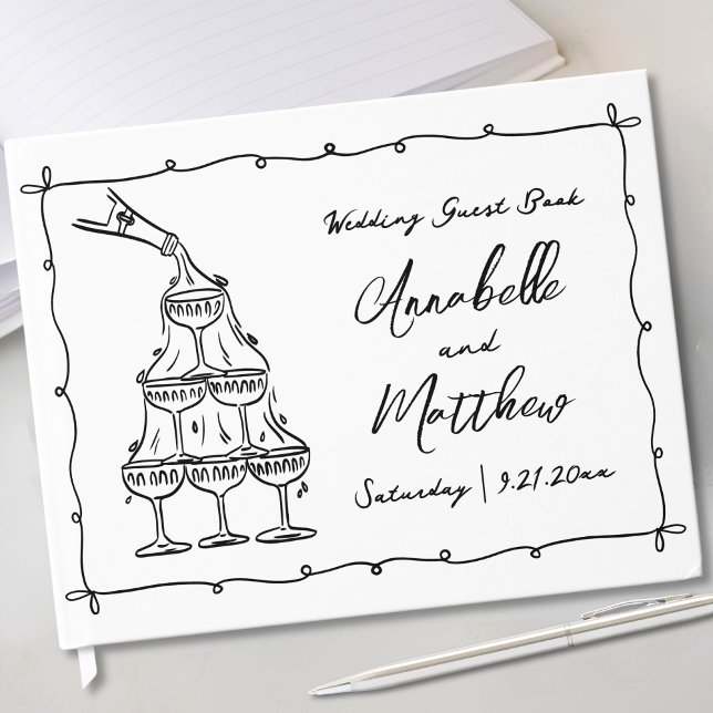 Hand Drawn Whimsical Retro Wedding Guest Book (Hand Drawn Whimsical Retro Wedding Guest Book )