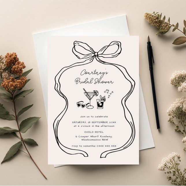 Hand Drawn Whimsical Ribbon Border Bridal Shower Invitation (Creator Uploaded)