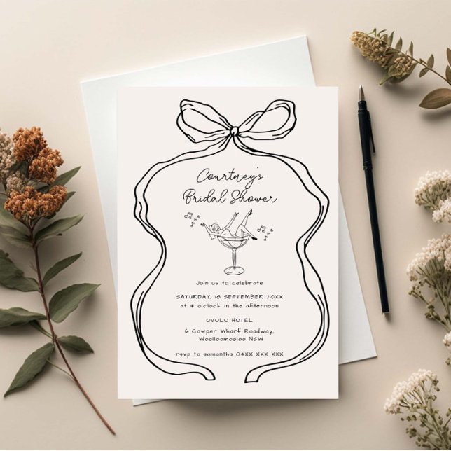 Hand Drawn Whimsical Ribbon Border Bridal Shower Invitation (Creator Uploaded)