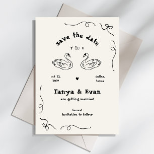 Hand Drawn Whimsical Swan Monogram Doodle Wedding  Save The Date