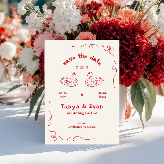 Hand Drawn Whimsical Swan Monogram Doodle Wedding  Save The Date (Creator Uploaded)