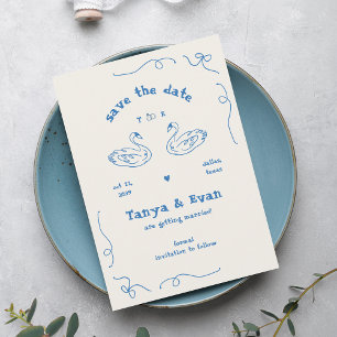 Hand Drawn Whimsical Swan Monogram Doodle Wedding  Save The Date