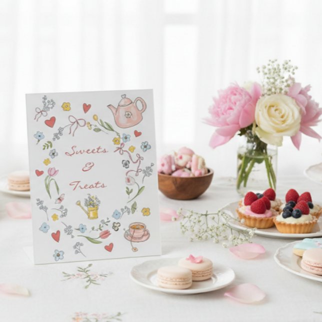 Hand Drawn Whimsical Tea Bridal Shower Dessert Pedestal Sign (Creator Uploaded)
