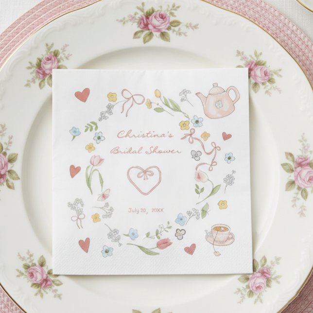 Hand Drawn Whimsical Tea Bridal Shower  Napkin (Creator Uploaded)