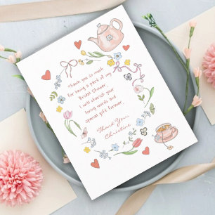Hand Drawn Whimsical Tea Bridal Shower Thank You Card