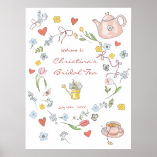 Hand Drawn Whimsical Tea Bridal Shower Welcome Poster