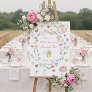 Hand Drawn Whimsical Tea Bridal Shower Welcome Poster