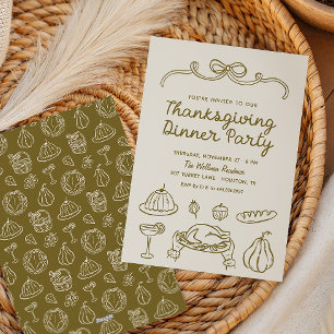 Hand Drawn Whimsical Thanksgiving Dinner Invite