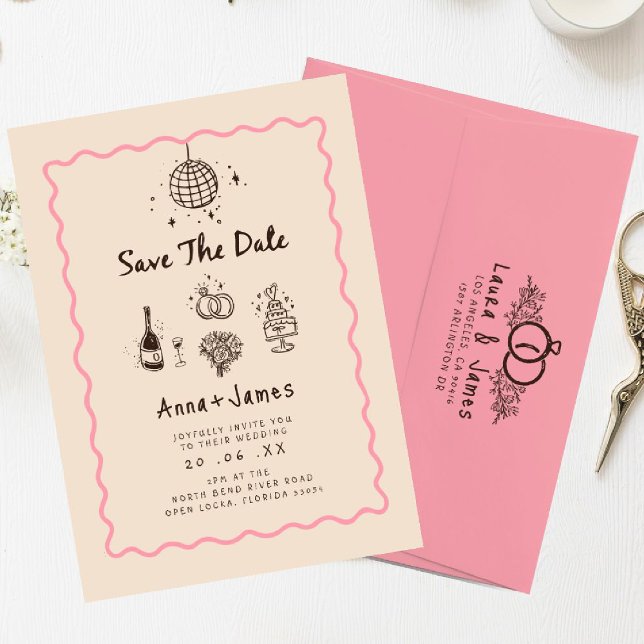  hand drawn whimsical trendy funky wedding invitation (Creator Uploaded)