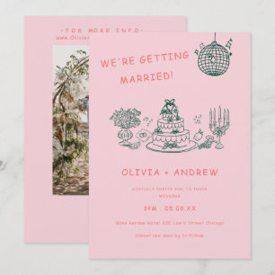 Hand Drawn Whimsical Unique Quirky Wedding Invitation