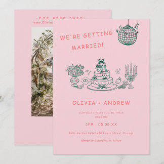 Hand Drawn Whimsical Unique Quirky Wedding Invitation