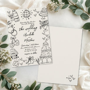 Hand Drawn Whimsical Vintage Wedding Invitation