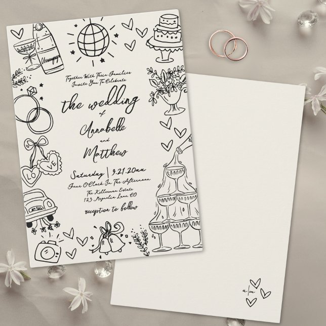 Hand Drawn Whimsical Vintage Wedding Invitation (Hand Drawn Whimsical Vintage Wedding Invitation)