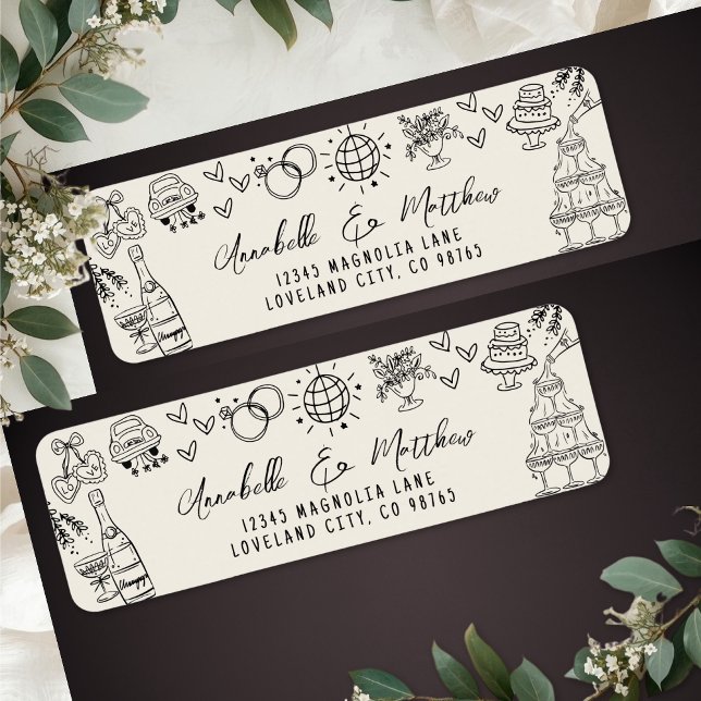 Hand Drawn Whimsical Wedding Return Address Label (Hand Drawn Whimsical Wedding Return Address Label)