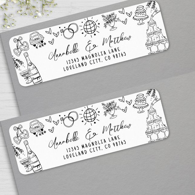 Hand Drawn Whimsical Wedding Return Address Return Address Label (Hand Drawn Whimsical Wedding Return Address label)