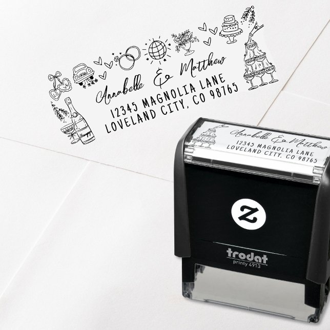 Hand Drawn Whimsical Wedding Return Address Self-inking Stamp (Hand Drawn Whimsical Wedding Return Address self-inking stamp)