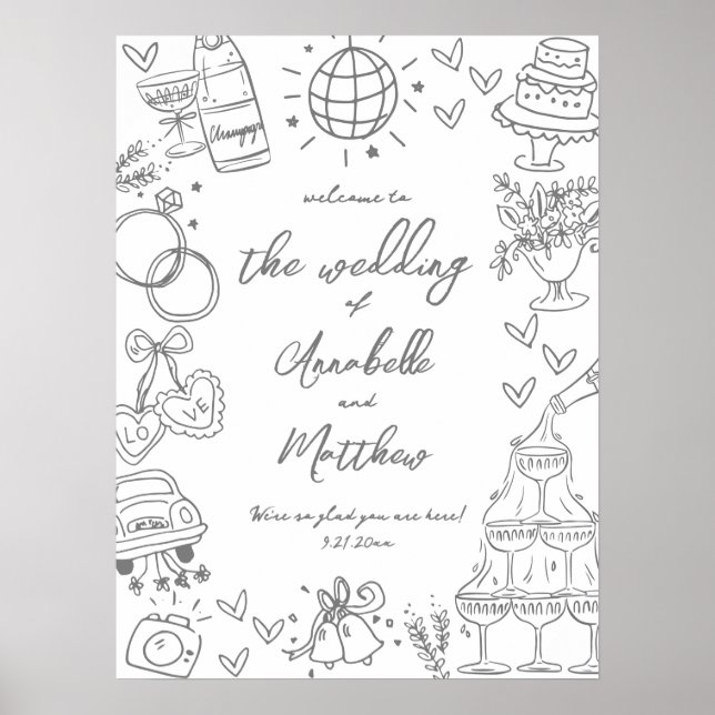 Hand Drawn Whimsical Wedding Welcome Sign (Front)