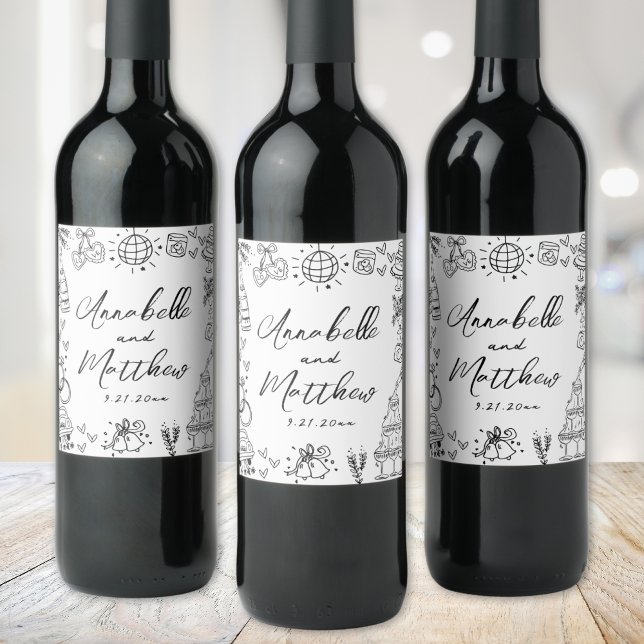 Hand Drawn Whimsical Wedding Wine Label (Hand Drawn Whimsical Wedding Wine Label )