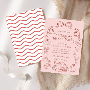 Hand Drawn Whimsy Bow Thanksgiving Dinner Invite