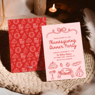 Hand Drawn Whimsy Bow Thanksgiving Dinner Invite