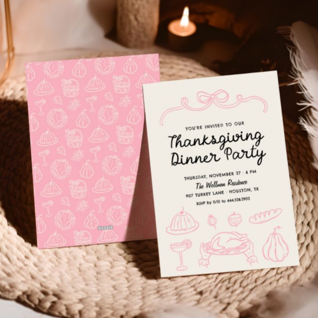 Hand Drawn Whimsy Bow Thanksgiving Dinner Invite (Creator Uploaded)