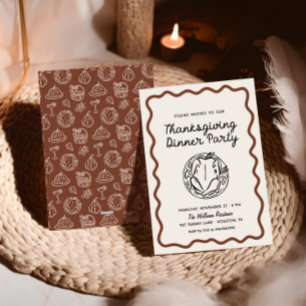 Hand Drawn Whimsy Doodle Thanksgiving Dinner Holiday Card