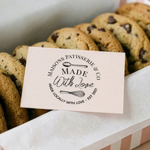 Hand Drawn Whisk Spoon Made With Love Bakery Rubber Stamp