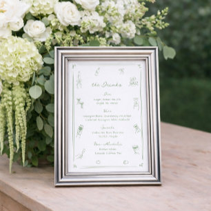 Hand Drawn White and Green Bar Drink Menu Poster