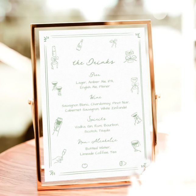 Hand Drawn White and Green Bar Drink Menu Poster (Creator Uploaded)