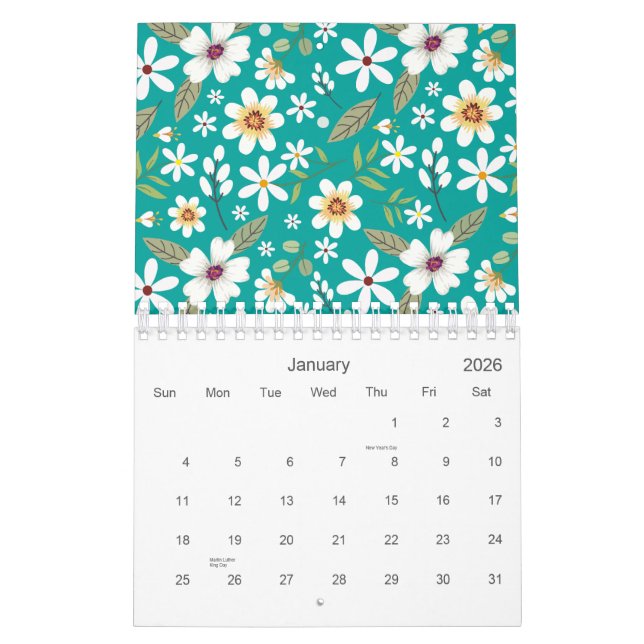 Hand Drawn White Floral Pattern 2026 Calendar (Jan 2026)