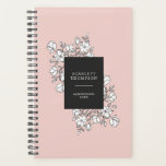 Hand Drawn White Flowers Pastel Pink Appointment Planner<br><div class="desc">Pastel pink appointment book where you can add your name and additional text to a black label resting a top hand-drawn branches of flowers and leaves in black and white.</div>