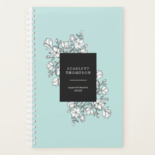 Hand Drawn White Flowers Turquoise Appointment Planner
