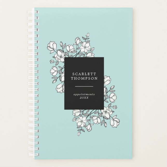 Hand Drawn White Flowers Turquoise Appointment Planner (Front)
