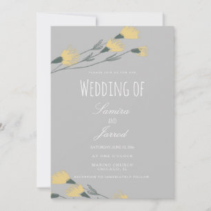 Hand-Drawn Wild Flower Botanical Grey Wedding Invitation