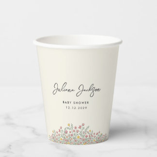Hand Drawn Wildflower Baby Shower Welcome Paper Cups