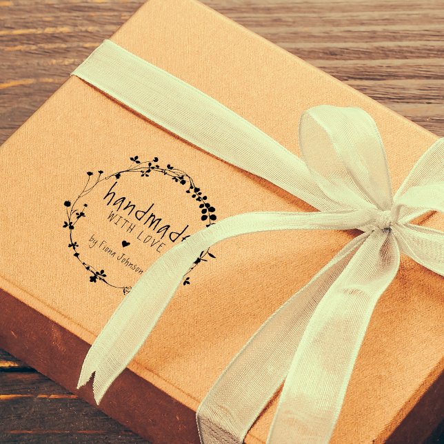 Hand Drawn Wildflower Wreath Handmade with Love Rubber Stamp (Creator Uploaded)