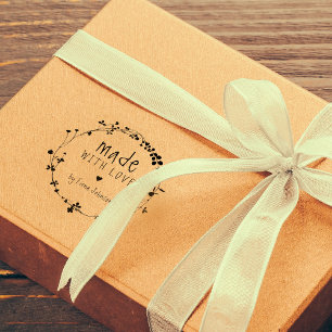 Hand Drawn Wildflower Wreath Made with Love Rubber Stamp