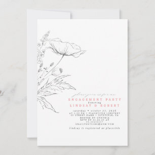 Hand-drawn Wildflowers Elegant Engagement Party Invitation