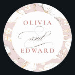 Hand-drawn Wildflowers Elegant Gold Wedding Classic Round Sticker<br><div class="desc">Wildflowers minimalist dusty pink stickers</div>